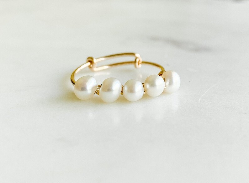 Pearl Ring Gold, Adjustable Ring for Girls, Dainty Ring, Gold Filled Ring, Stacking Ring, Simple Gold Ring for Women, Bridal Party Jewelry image 6