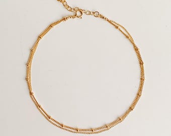 Double Chain Anklet, Layered Chain Anklet, 14k Gold Filled, Girlfriend Gift, Gift for Wife, Dainty Gold Chain Anklet, Anklet for Women