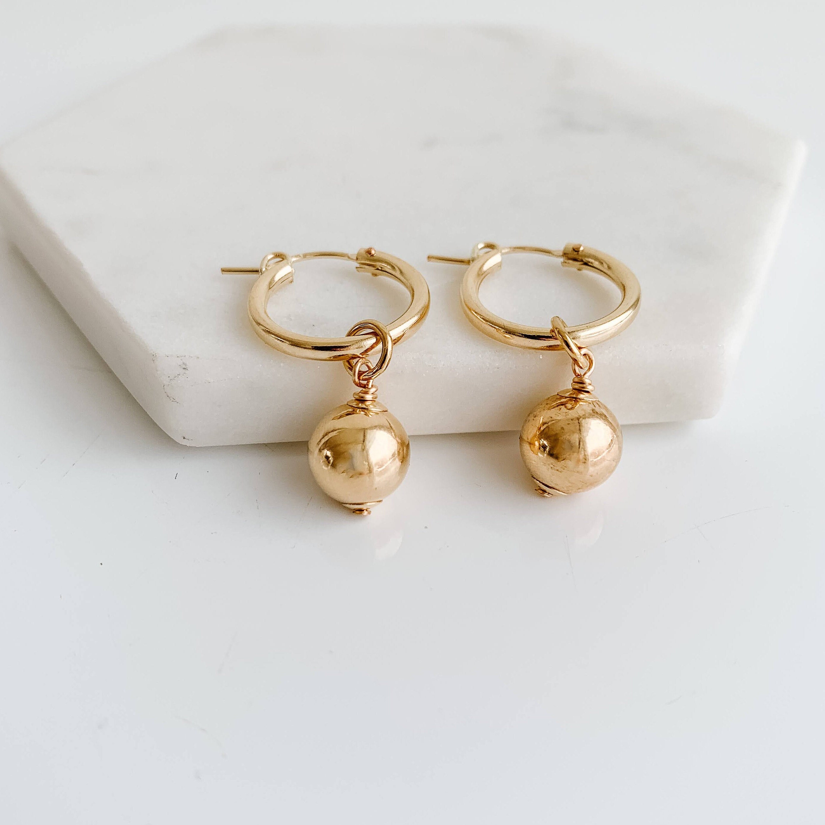 Gold Ball Drop Hoop Earrings 14k Gold Filled Hoops Mixed Etsy