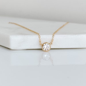 Solitaire Necklace CZ, Cubic Zirconia Pendant Necklace, Gold Fill Necklace, Dainty Layering Necklace, Minimalist Necklace, Simple Necklace