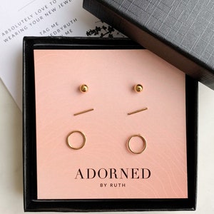 Earrings Studs Set, Geometric Earrings Studs, Mismatched Earrings, Gold Filled Earrings, Hypoallergenic Earrings,  Mix and Match Earring Set