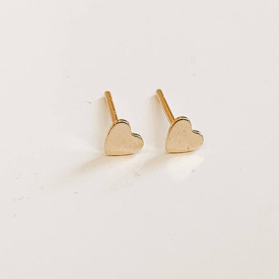 Gold Heart Stud Earrings 14K Gold Studs Girlfriend Gift