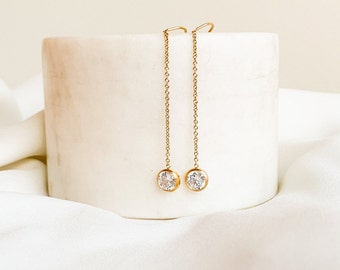 Cubic Zirconia Threader earrings, 14k gold filled Dangle Earrings, CZ Diamond Earrings, Gift for Wife, Girlfriend Gift, Bridesmaid Earrings
