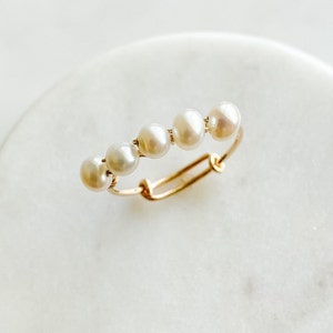 Pearl Ring Gold, Adjustable Ring for Girls, Dainty Ring, Gold Filled Ring, Stacking Ring, Simple Gold Ring for Women, Bridal Party Jewelry image 2