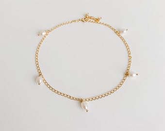 Pearl Dangle Anklet, Pearl Ankle Bracelet, Gold Filled Chain Anklet, Beaded Anklet, Summer Jewelry, Gold Ankle Bracelet, Pearl Chain Anklet