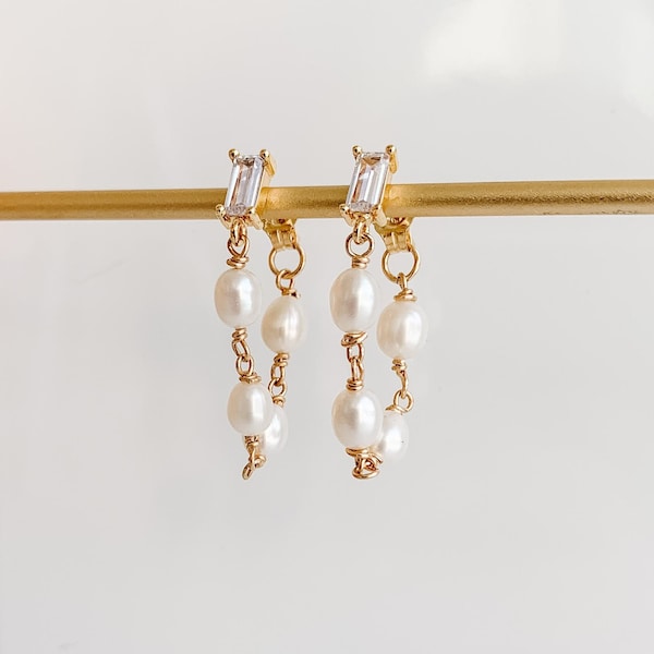 Pearl Chain Wrap Around Earrings, Boho Bridal Earrings, Pearl Hoop Earrings, Beaded Hoop Earring, Bridesmaid Gifts, Wrap Earrings