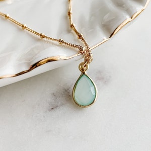 Blue Chalcedony Pendant Necklace - Simple Layering Necklace - Dainty Teardrop  Necklace - Gemstone Pendant Necklace - Gold Filled Necklace