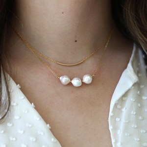 Pearl Necklace, Natural Baroque Three Pearl Necklace, Real Pearl Chain Necklace, Mother of the Bride,