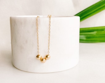 Simple Gold Necklace, Dainty Silver Ball Pendant Necklace, Layering Necklace, Minimal Gold Sphere Necklace, Beaded Choker Necklace