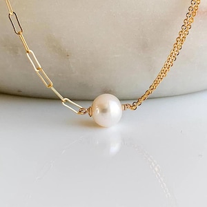 Single Pearl Necklace, Mixed Chain Pearl Necklace, Half Chain Necklace, Natural Baroque Pearl Necklace, Half Paperclip Necklace