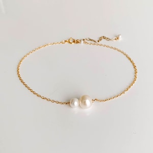 Double Pearl Anklet, Pearl Ankle Bracelet, Gold Filled Chain Anklet, Beaded Anklet, Beach Jewelry, Gold Ankle Bracelet, Pearl Chain Anklet