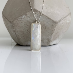 Silver Moonstone Necklace, Moonstone Pendant Necklace, June Birthstone Necklace, Minimalist Necklace, Gemstone Necklace, Rectangle Pendant