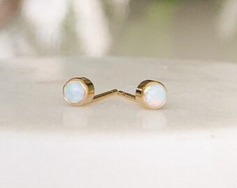14k Gold Filled Opal Stud Earrings, Petite Bezel Set (3mm, 4mm)