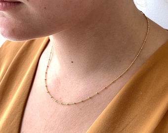 Gold Chain Necklace, Gold Layered Necklace, 14k Gold Filled Necklace, Satellite Chain Necklace, Gold Beaded Necklace. Dainty Gold Choker