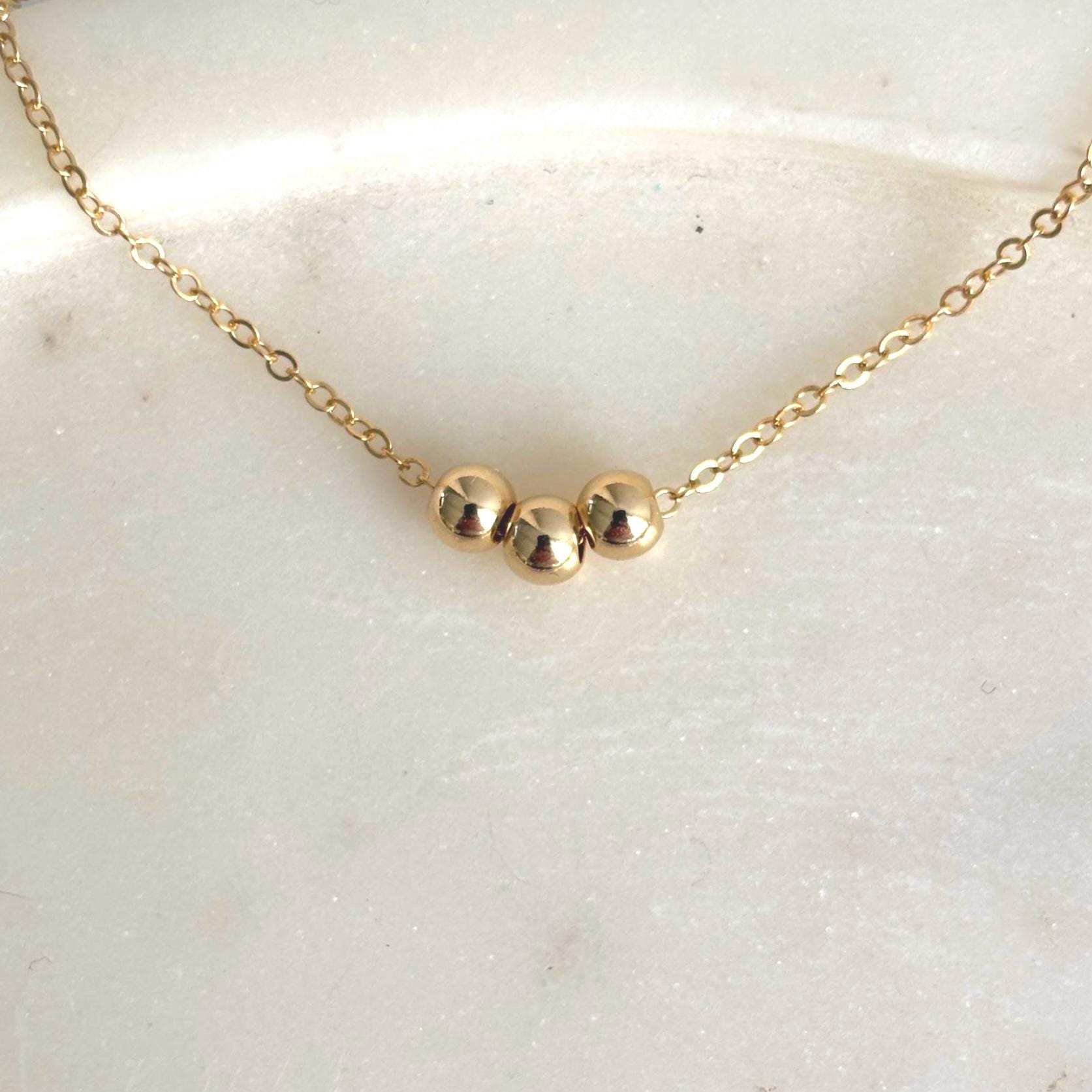 Ball Bead Necklace, Dainty 3 Ball Choker, Silver Ball Pendant