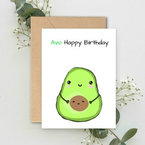 Druckbare Avocado Happy Birthday Karte, süße süße Karte zum Geburtstag, Avo Happy Birthday, Instant Download druckbare Karte, 5x7 Karte