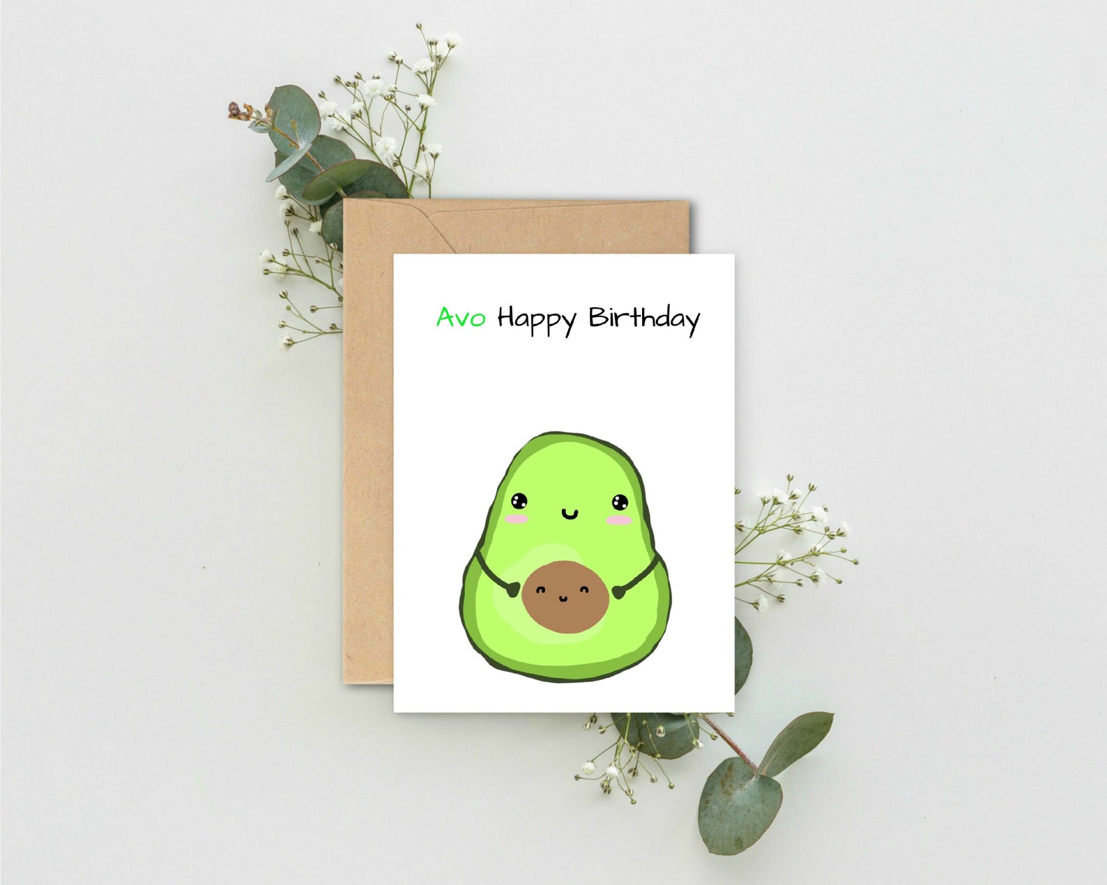 Printable Avocado Happy Birthday Card, Cute Sweet Card for Birthday ...