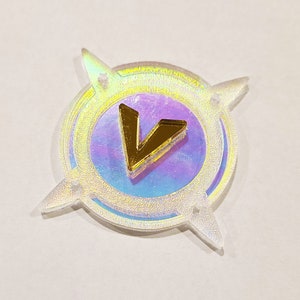V STAR Token - Iridescent acrylic marker with shiny mirror details, laser-cut