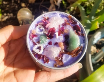 8 oz Ten of Cups Tarot-Inspired Crystal Intention Candle for Self Love & Emotional Peace - Plumeria Scent