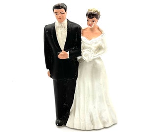 Vintage WEDDING CAKE TOPPER Bride & Groom Topper Signed T. Levin Ohio Figurine