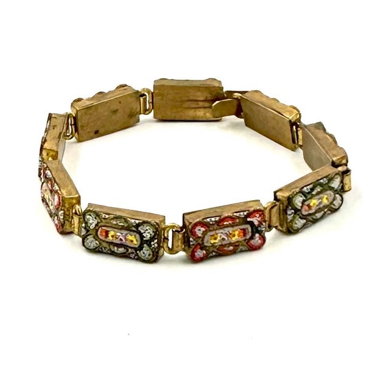 ヴィンテージ マイクロモザイクカラフル花模様ブレスレット
