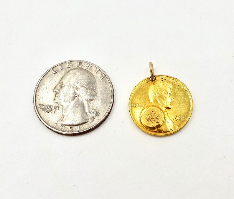 Vintage 1966 Masonic Lodge 744 Gold Plated Penny Token image 4