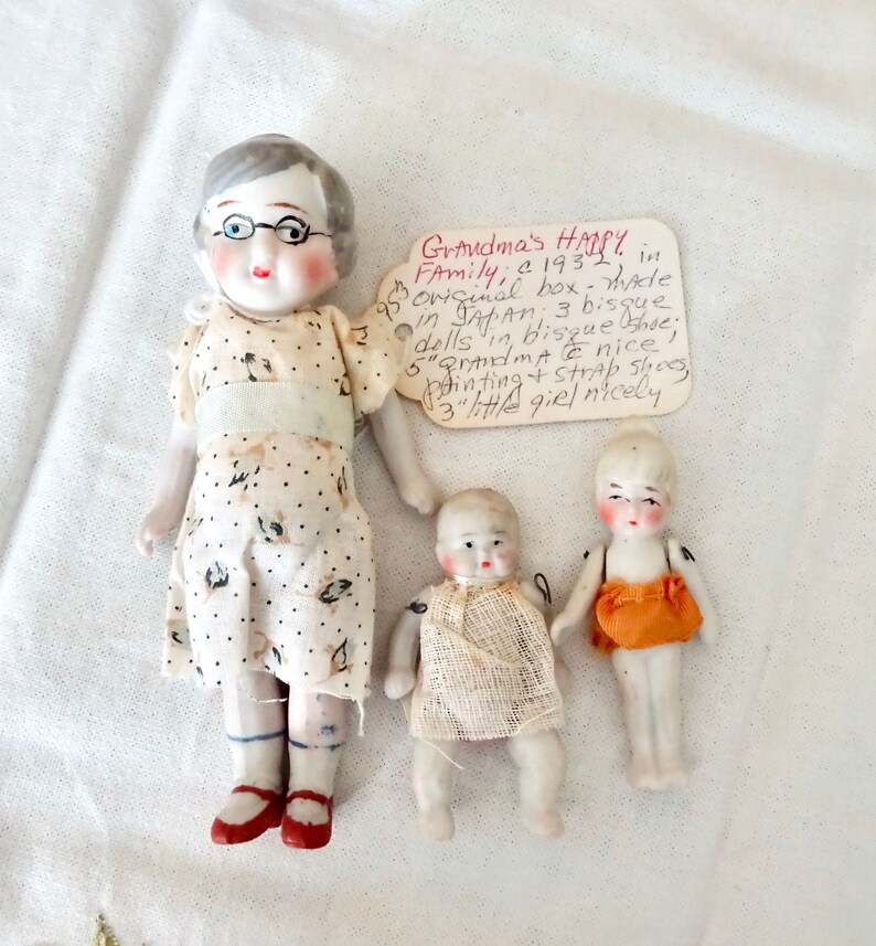 Vintage JAPAN BISQUE DOLLS Mom Baby Little Sister Jointed Etsy