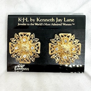 Vintage KJL EAR CLIPS Earrings Maltese Cross Rhinestone Kenneth Jay Lane