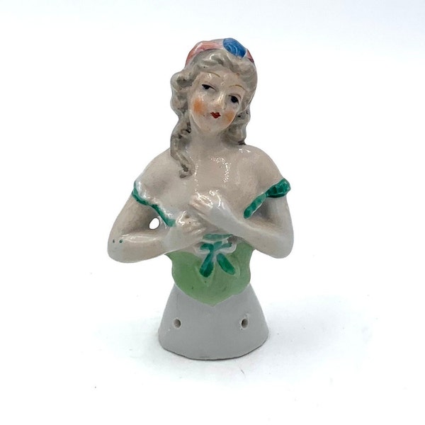 Vintage PINCUSHION HALF DOLL H.K. Japan Porcelain Mold Art Deco Style Lady