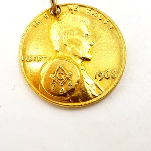 Vintage 1966 Masonic Lodge 744 Gold Plated Penny Token image 6