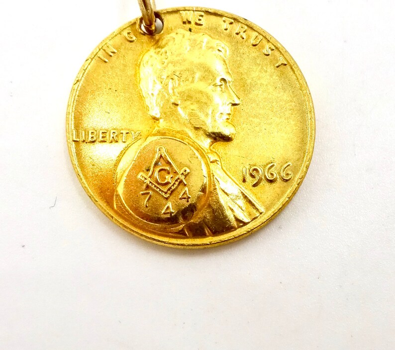 Vintage 1966 Masonic Lodge 744 Gold Plated Penny Token image 6