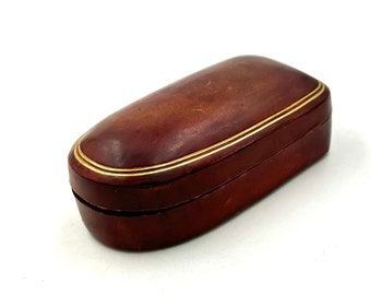 Vintage ITALIAN LEATHER BOX Gentleman's Dresser Desk Trinket Cufflink Cigar Tip Jewelry Box