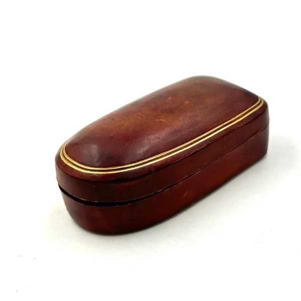 Vintage ITALIAN LEATHER BOX Gentleman's Dresser Desk Trinket Cufflink Cigar Tip Jewelry Box