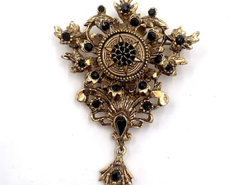 Vintage SPHINX Brooch: Gold Tone Heraldic Mourning Pin
