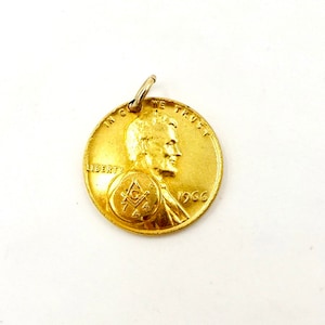 Vintage 1966 Masonic Lodge 744 Gold Plated Penny Token image 2