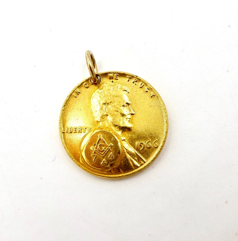 Vintage 1966 Masonic Lodge 744 Gold Plated Penny Token image 5