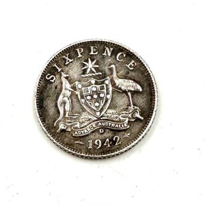 Vintage 1942 D Australia Sixpence Sterling Silver Coin King George VI