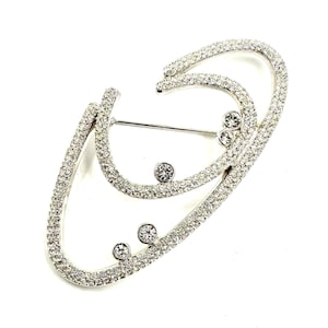 Vintage SWAROVSKI CRYSTAL PIN broche zilver helder kristal vrije vorm modernistische zwaan Mark