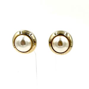 Vintage Kenneth Lane EAR CLIPS Earrings Gold Tone Faux Pearl KJL Kenneth Jay Lane