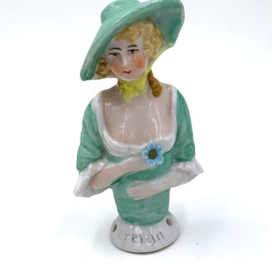 Vintage PINCUSHION HALF DOLL German Export Porcelain Mold Victorian Style