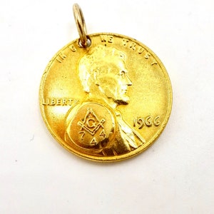MASONIC LODGE PENNY Free Masons 1966 Gold Plated Penny Token Lodge 744 Vintage Antique Collectable