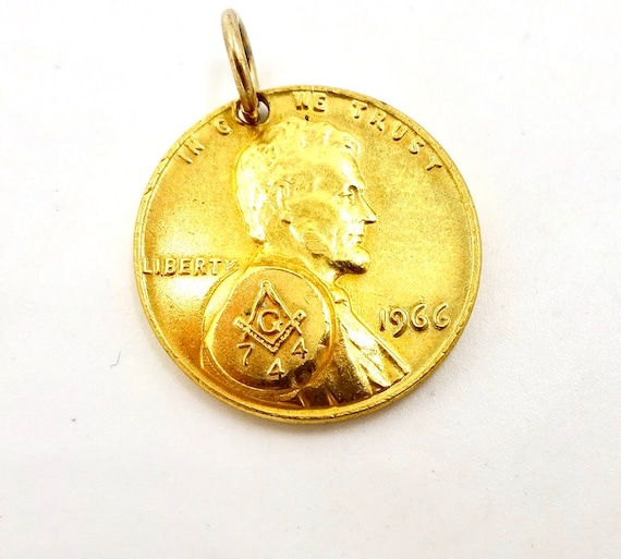 Vintage 1966 Masonic Lodge 744 Gold Plated Penny Token
