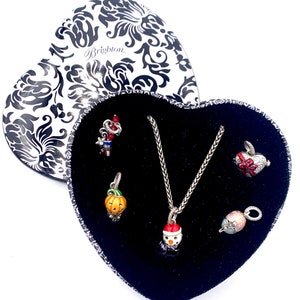 Vintage Brighton Charm Necklace: Silver Enamel Holiday Charms
