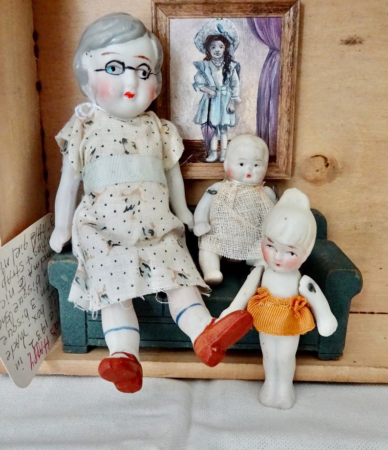 Vintage JAPAN BISQUE DOLLS Mom Baby Little Sister Jointed Etsy