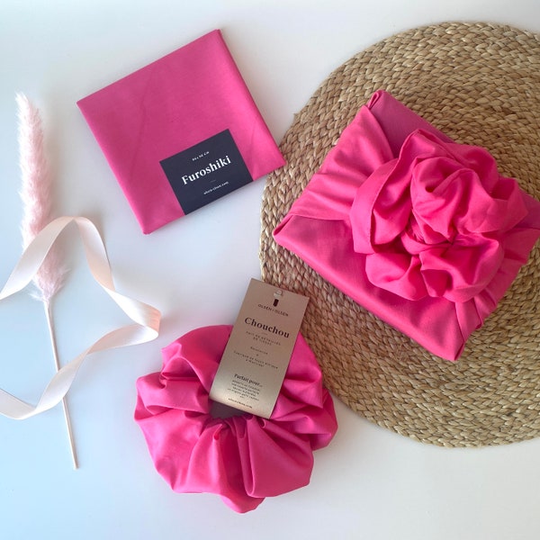 New Pink fabric gift wrap made in Canada with recycled textile  furoshiki