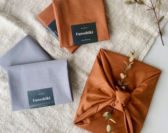 Spécial 4x Furoshiki  emballages pour cadeau en tissu recyclé fait au Québec gris et ginger