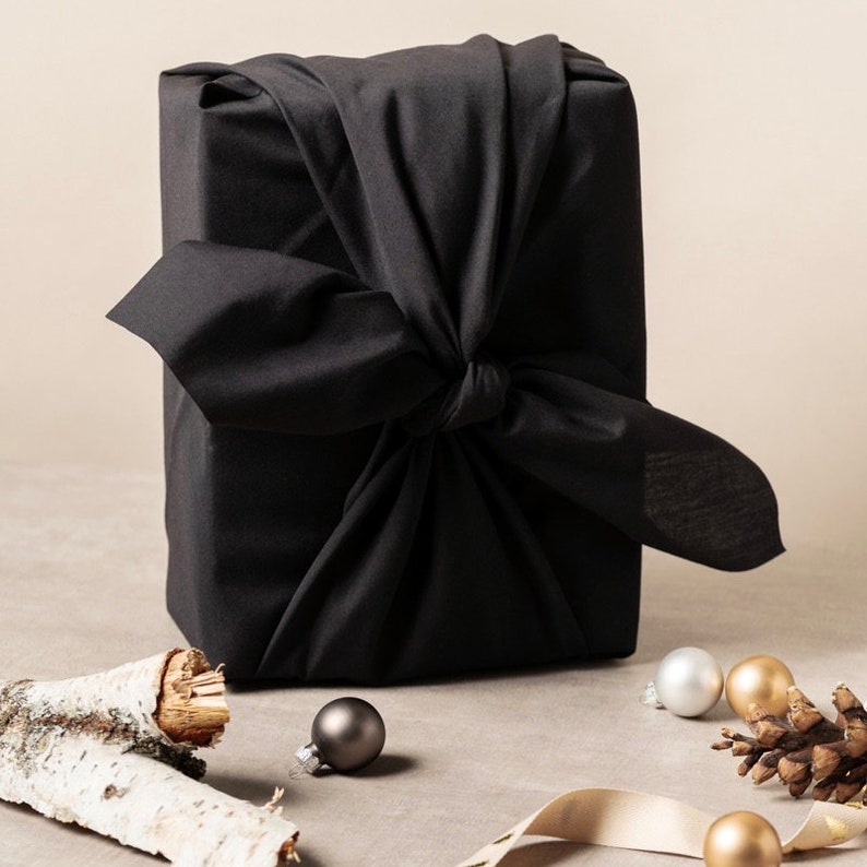 Reusable fabric gift wrapping black furoshiki Japanese wrapping image 6