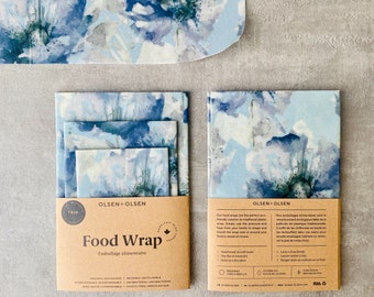 Pack of 3 beeswax food wrap blue floral pattern