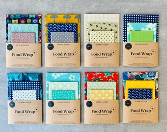 Pack of 3 beeswax food wrap handmade in Canada with organic ingredients, zero-waste gift
