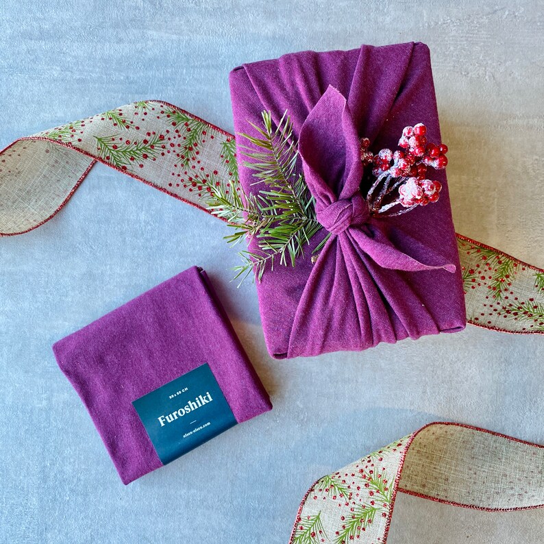 Raspberry furoshiki made in Canada with organic cotton gift wrap image 2